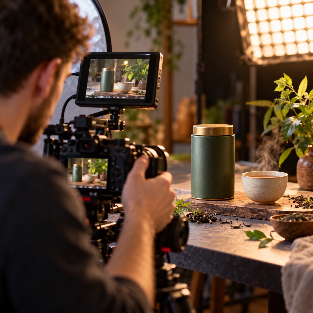 Product demonstration being filmed vertically in a small studio
